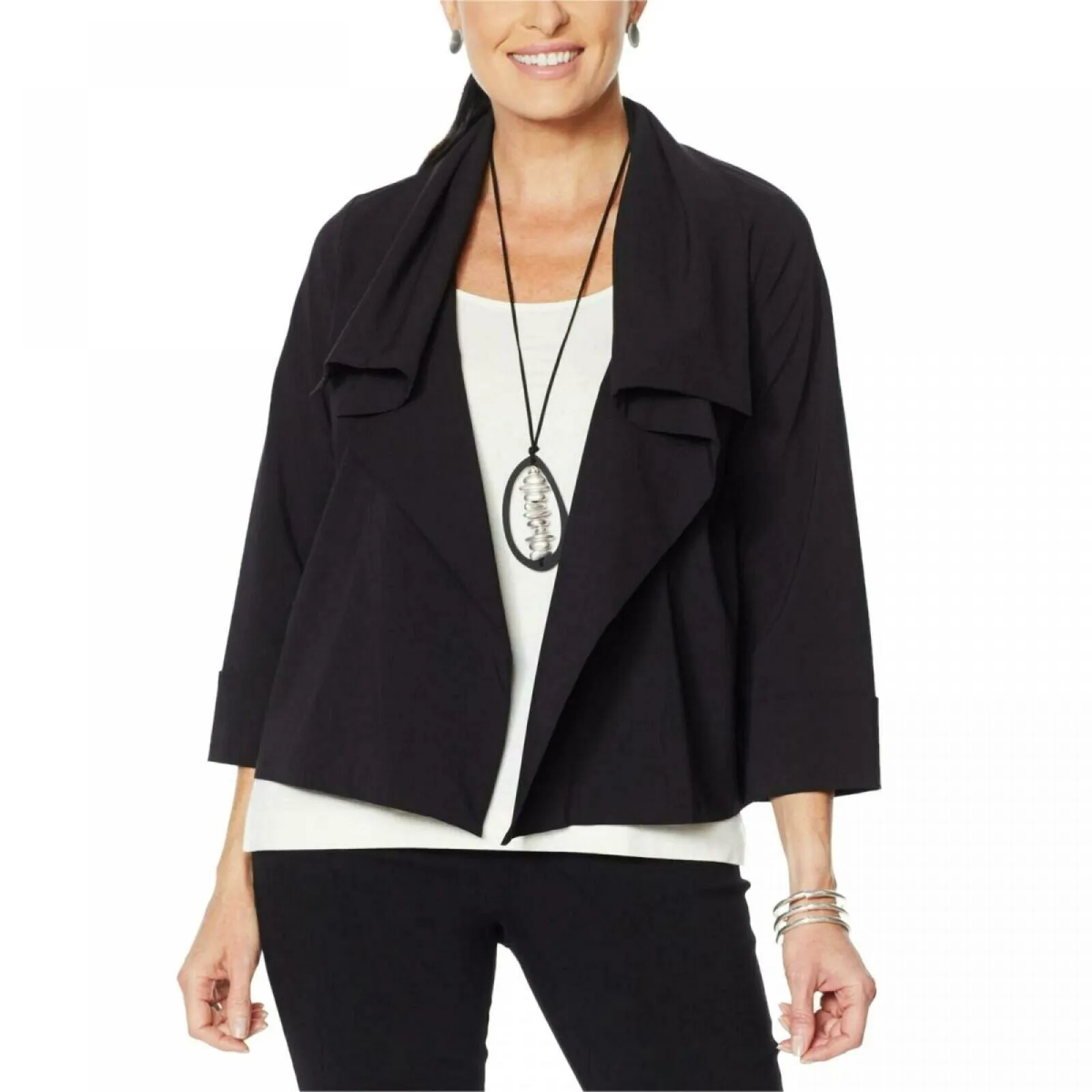 MarlaWynne Women's Kimono Sleeve Bengaline Jacket Black Small
