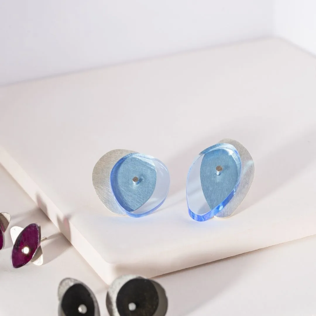 Maxi Sea Oak Studs in Brushed Silver