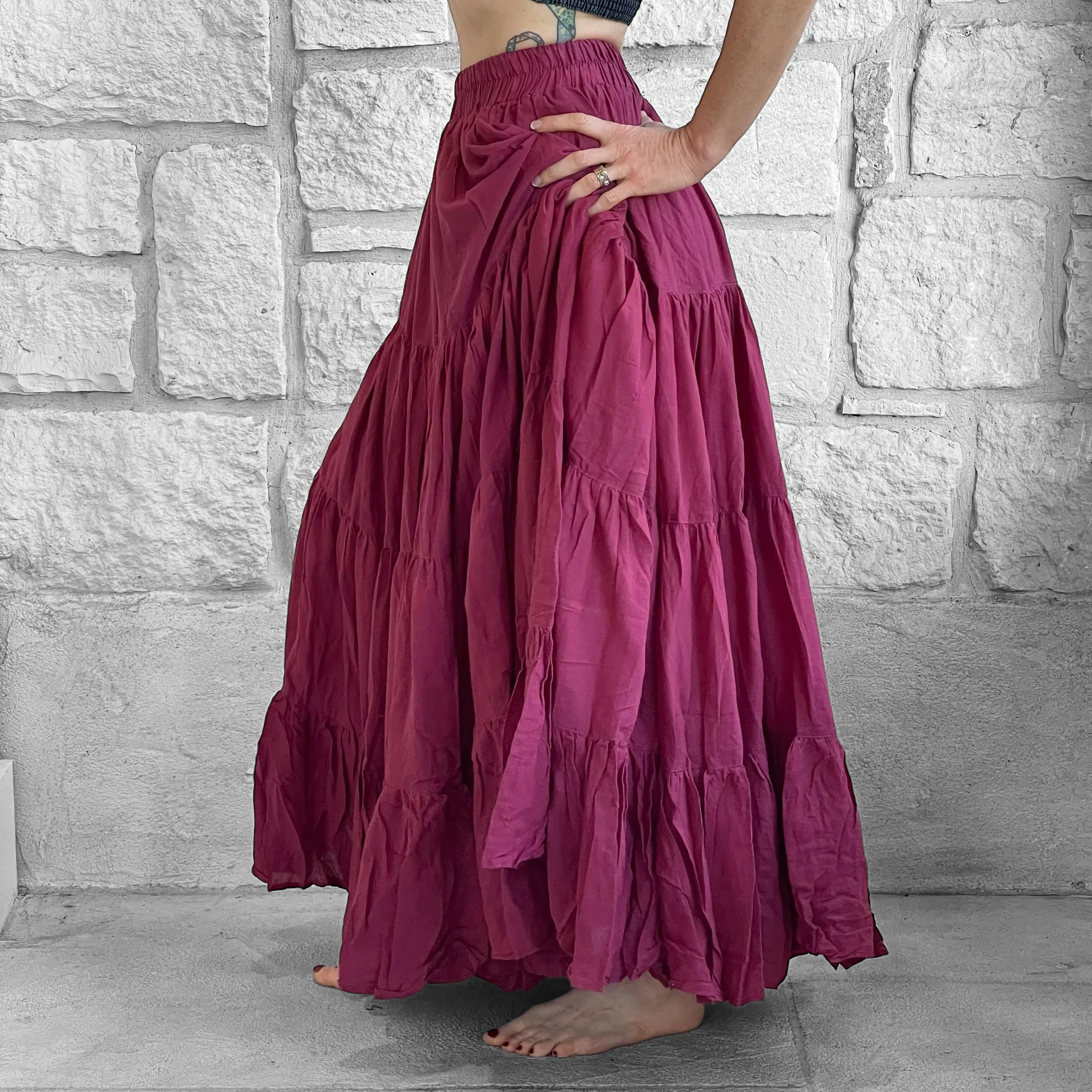 Maxi Tiered skirt - Burgundy Red