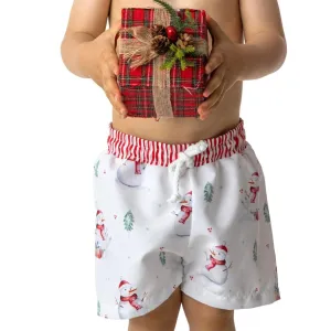 MEIA PATA -  Snowman Print Swim Shorts - White