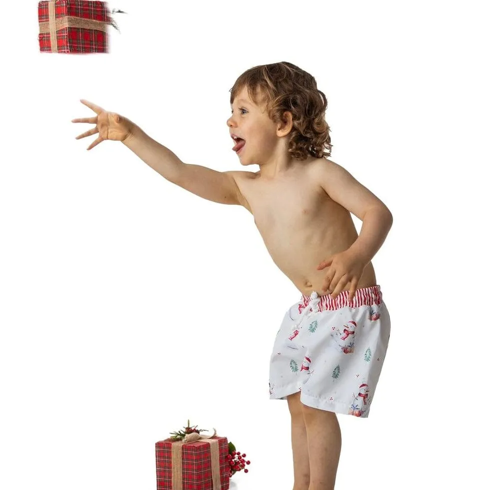 MEIA PATA -  Snowman Print Swim Shorts - White