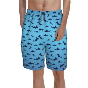 Men Swimwear Swim Shorts: Shark Print in Blue/Black for Sommer