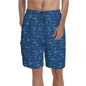 Men Swimwear Swim Shorts: Shark Print in Darkblue
