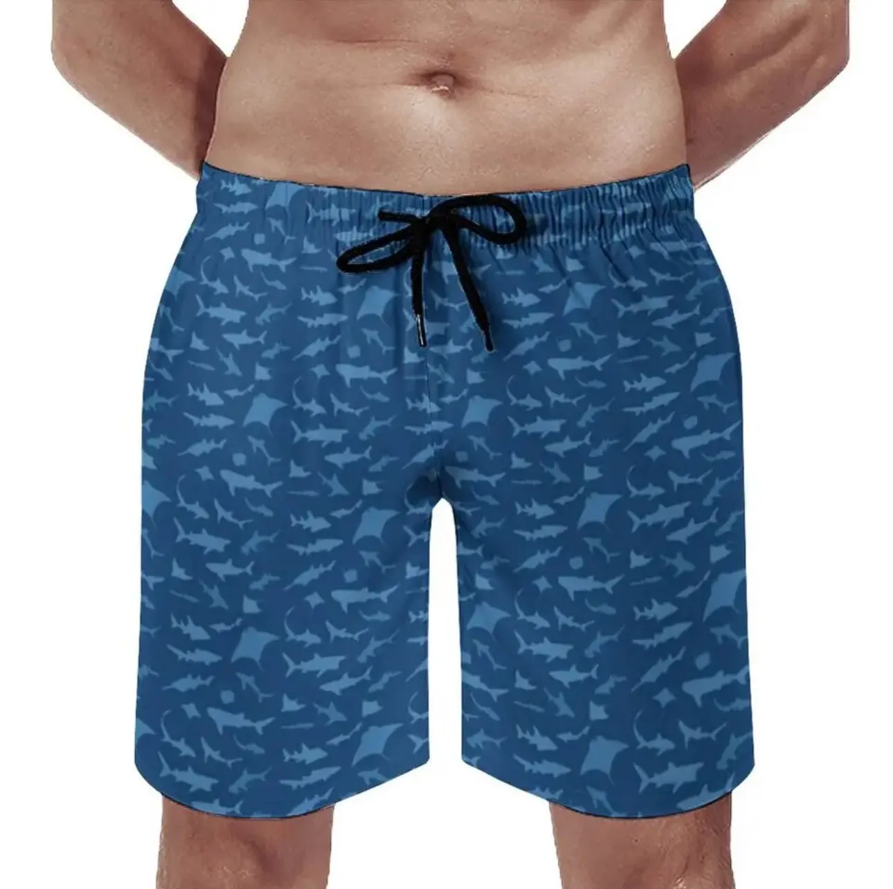 Men Swimwear Swim Shorts: Shark Print in Darkblue