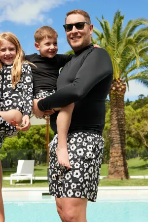 Mens Swim Shorts DAISY SILHOUETTE BLACK
