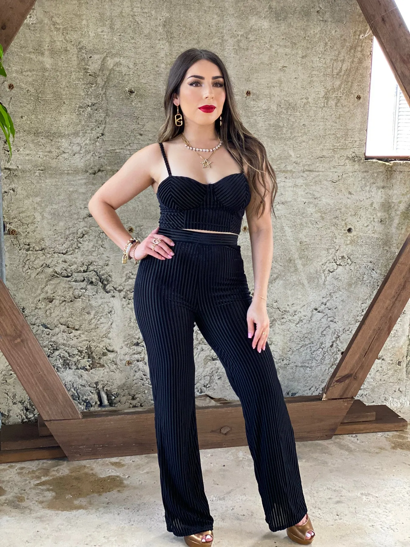 Mesh Velvet Pant Set