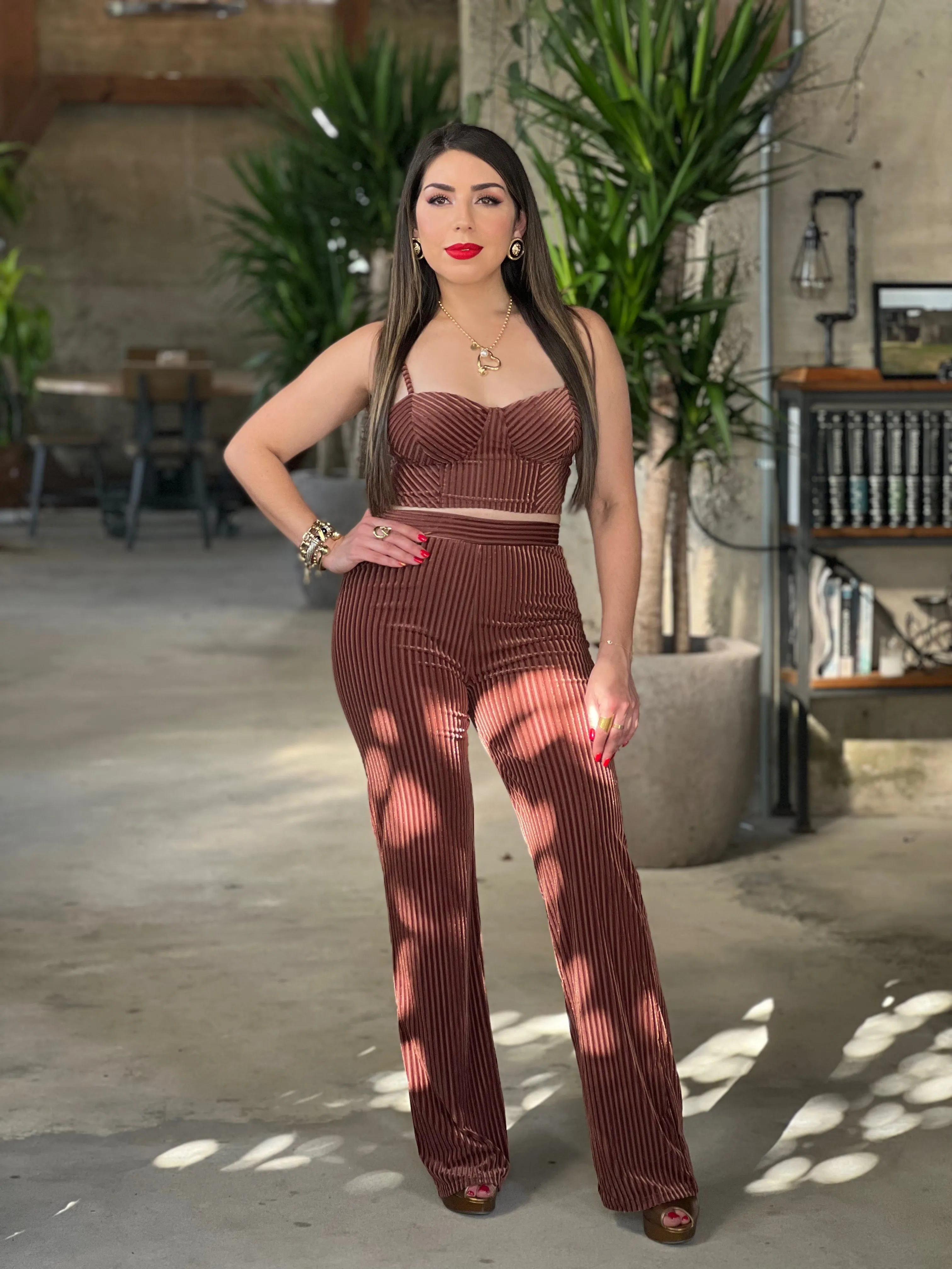 Mesh Velvet Pant Set