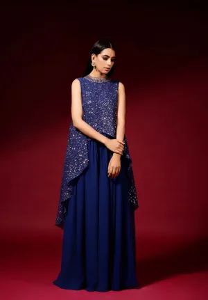 Midnight Blue Sequined Cape Set