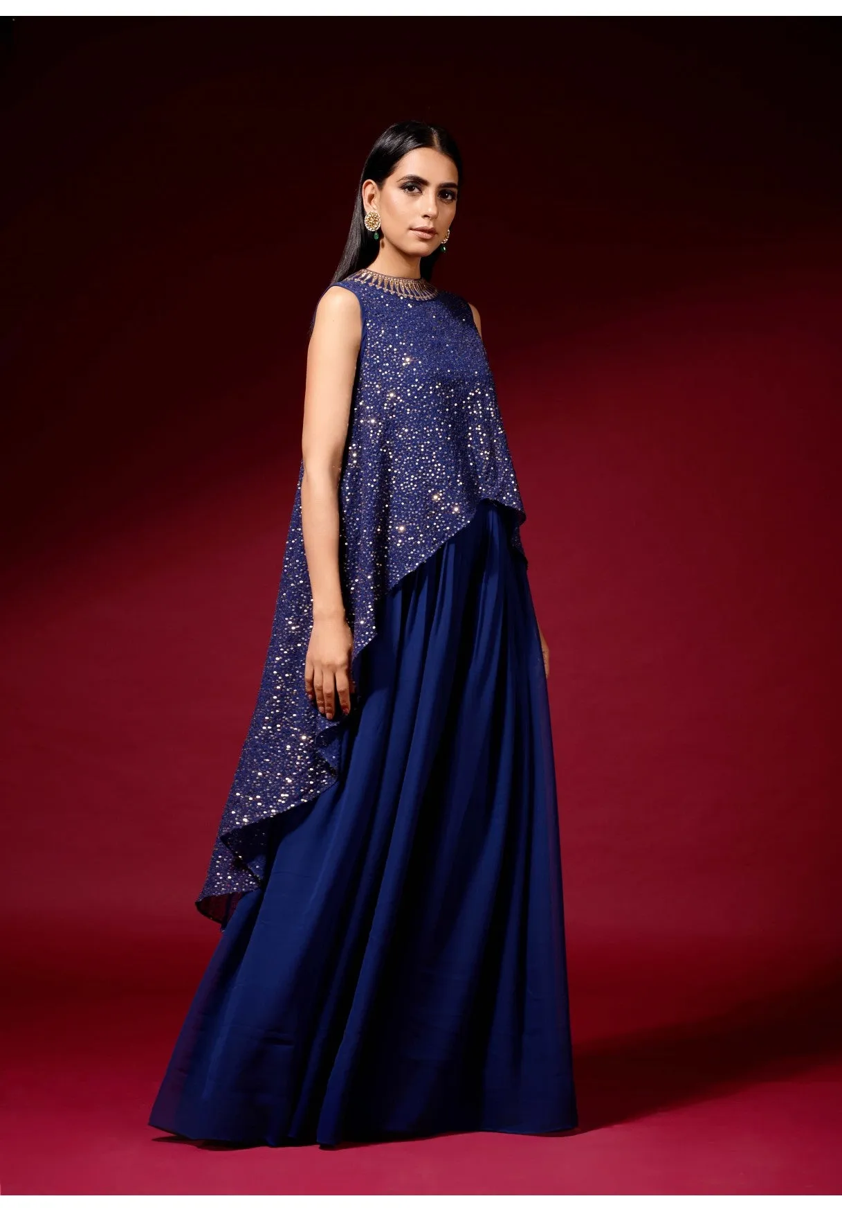 Midnight Blue Sequined Cape Set
