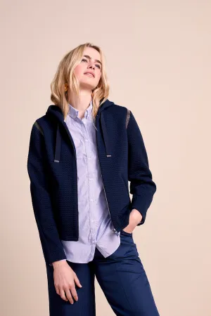 MINA - Cardigan marine en maille reliefée fantaisie