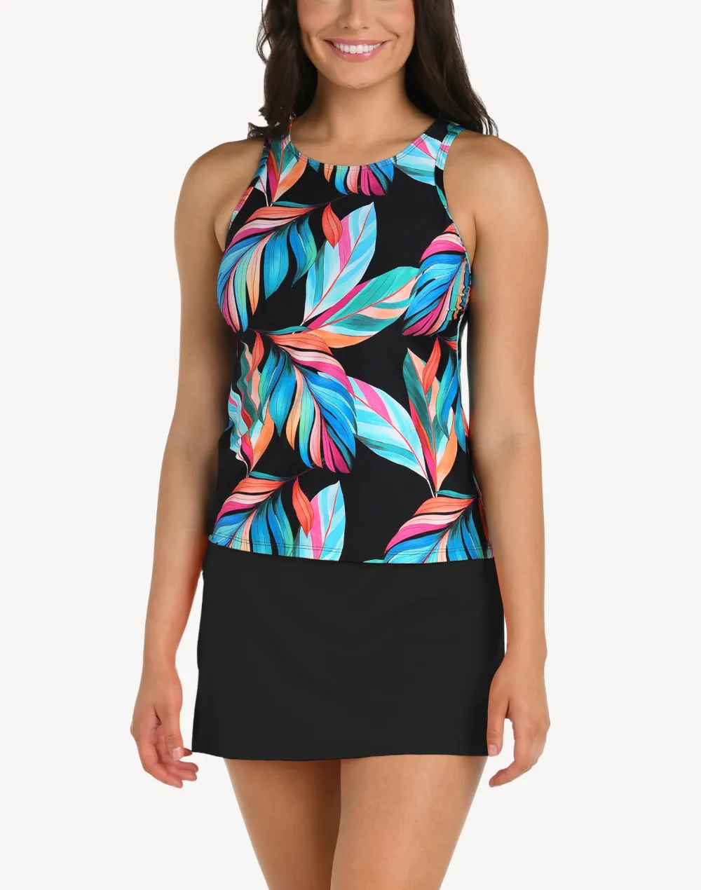 Moonlit Leaf High Neck Tankini Top