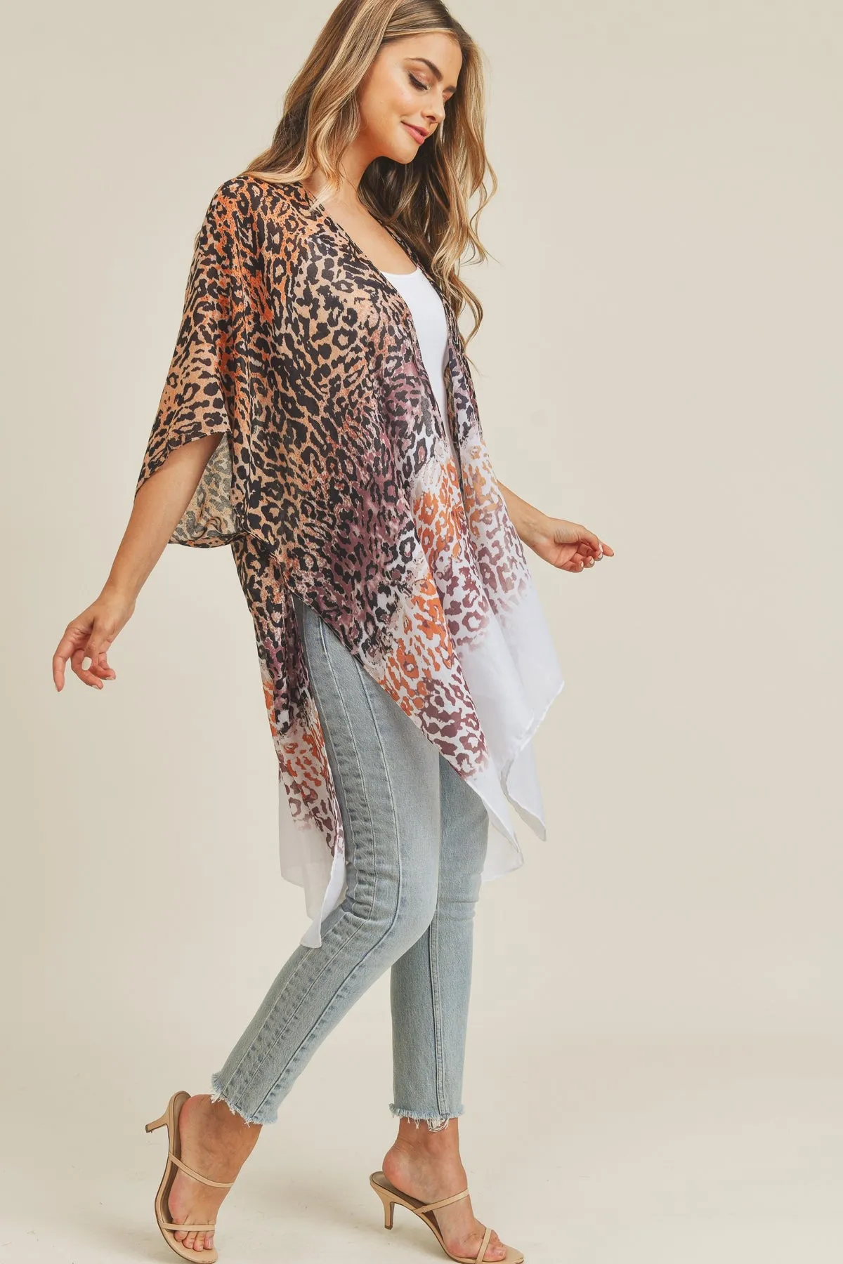 MULTI COLOR LAYED LEOPARD KIMONO