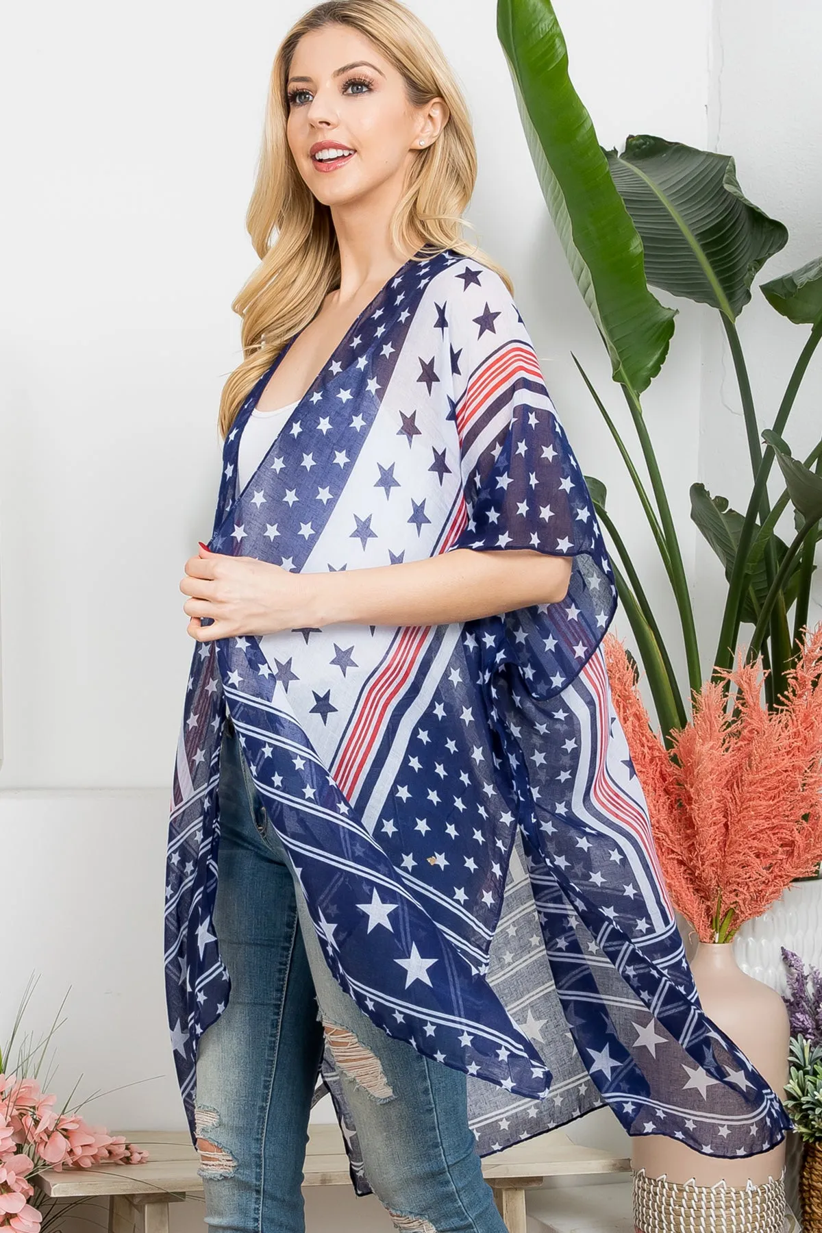 MULTI STAR AMERICAN FLAG KIMONO