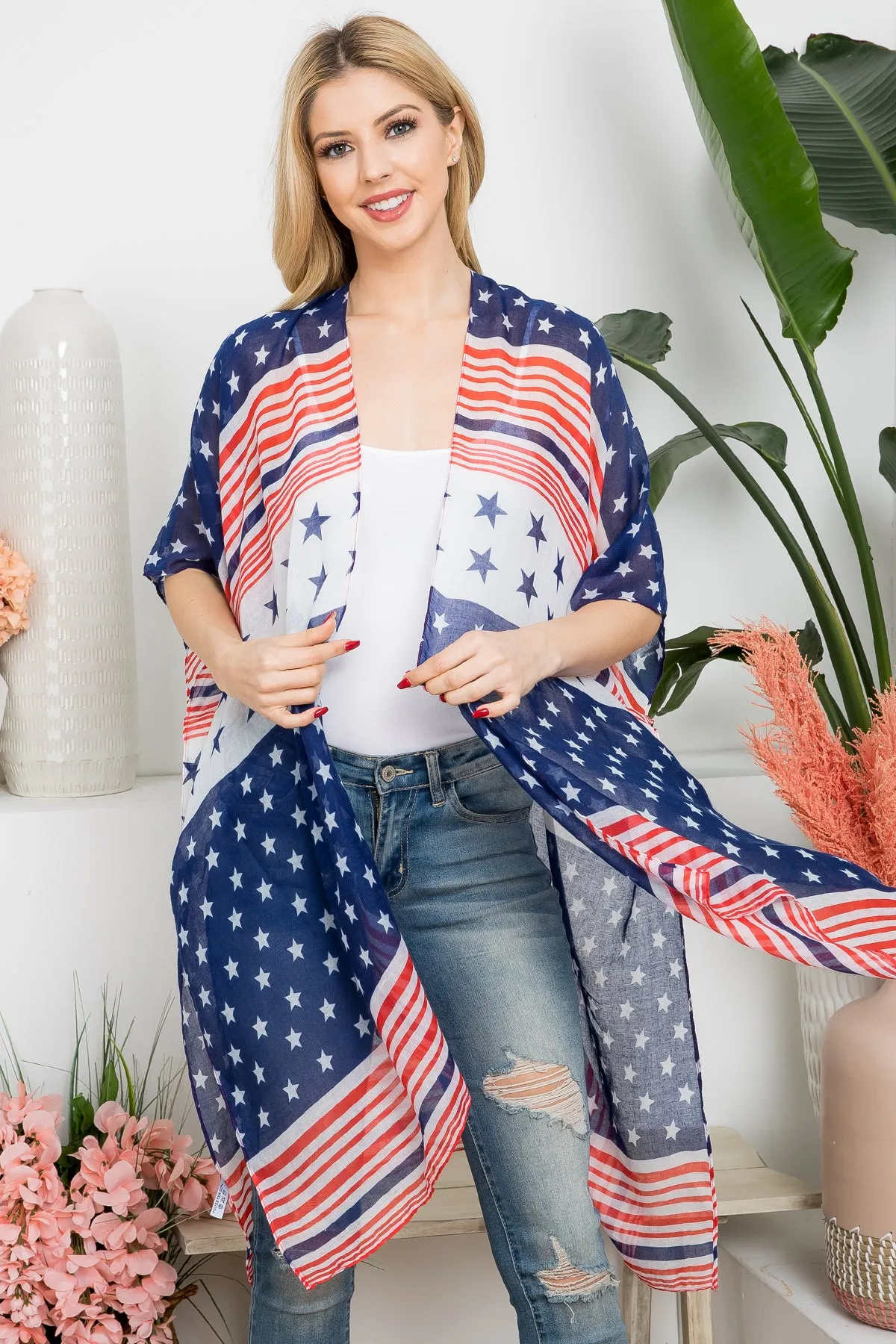 MULTI STRIPED AMERICAN FLAG KIMONO