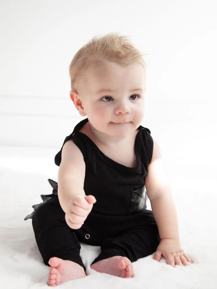 Navy and White Striped Dino Baby Romper with Soft Dino Spikes