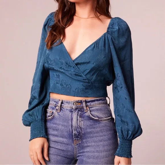 New Band Of The Free Faux Wrap Crop Top &amp; Layered Midi Skirt Set Teal Sz Medium
