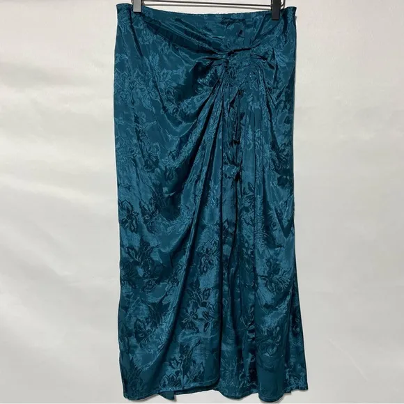 New Band Of The Free Faux Wrap Crop Top &amp; Layered Midi Skirt Set Teal Sz Medium