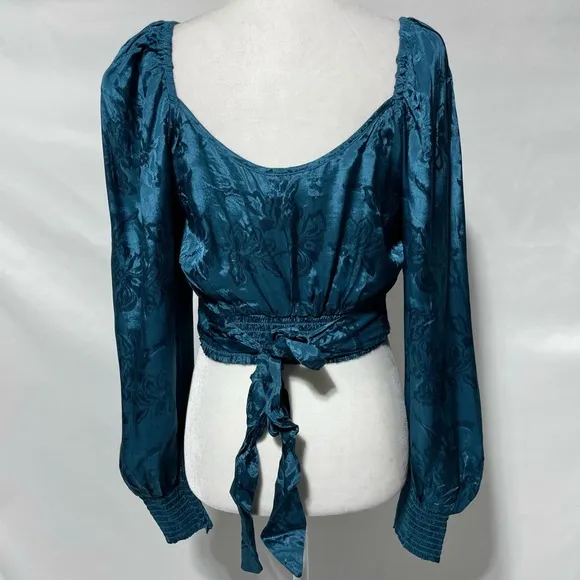 New Band Of The Free Faux Wrap Crop Top &amp; Layered Midi Skirt Set Teal Sz Medium