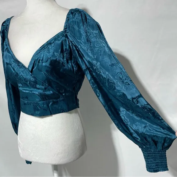 New Band Of The Free Faux Wrap Crop Top &amp; Layered Midi Skirt Set Teal Sz Medium
