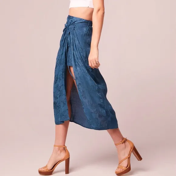 New Band Of The Free Faux Wrap Crop Top &amp; Layered Midi Skirt Set Teal Sz Medium