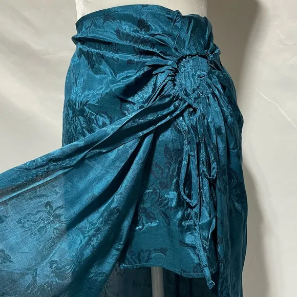 New Band Of The Free Faux Wrap Crop Top &amp; Layered Midi Skirt Set Teal Sz Medium