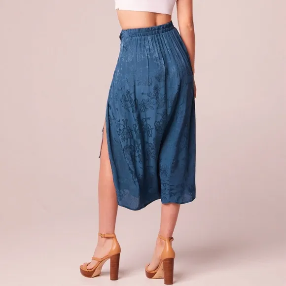 New Band Of The Free Faux Wrap Crop Top &amp; Layered Midi Skirt Set Teal Sz Medium