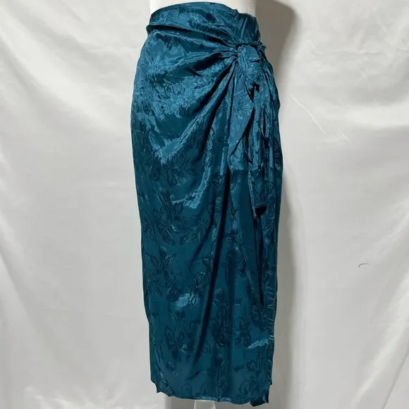 New Band Of The Free Faux Wrap Crop Top &amp; Layered Midi Skirt Set Teal Sz Medium