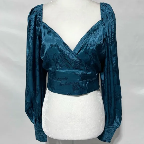 New Band Of The Free Faux Wrap Crop Top &amp; Layered Midi Skirt Set Teal Sz Medium