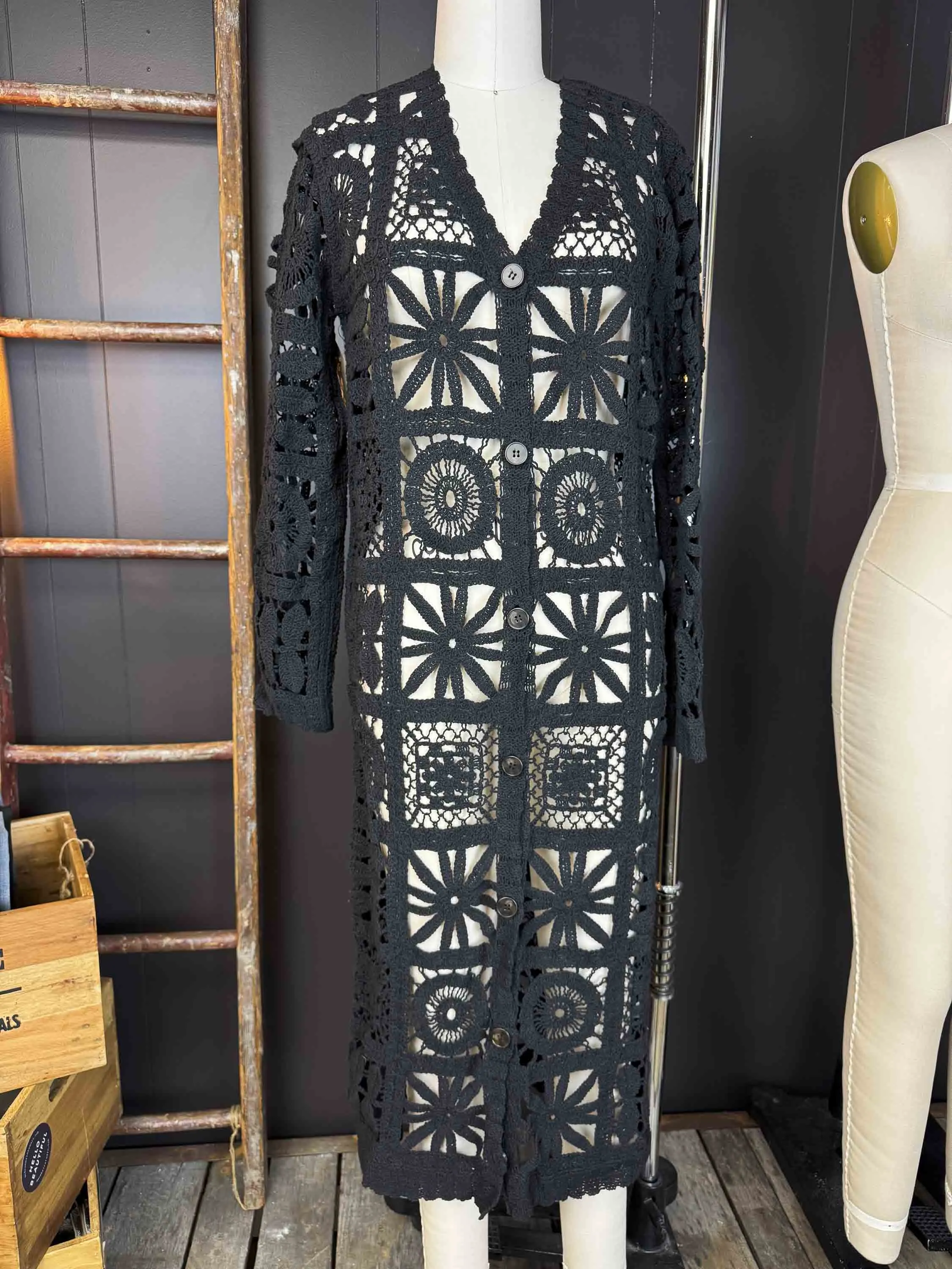 New Crochet Maxi Kimono Cardigan - Size S/M