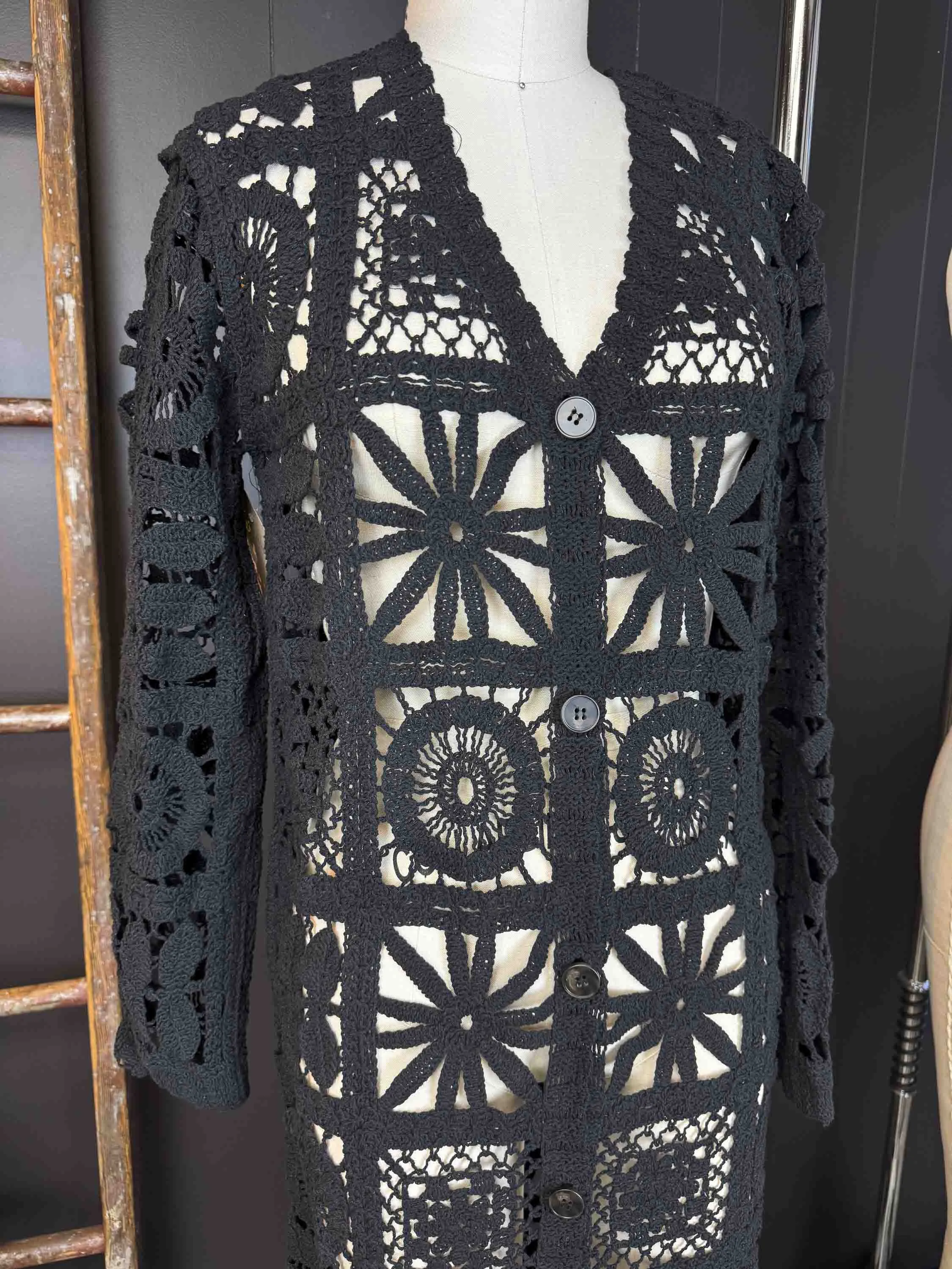 New Crochet Maxi Kimono Cardigan - Size S/M