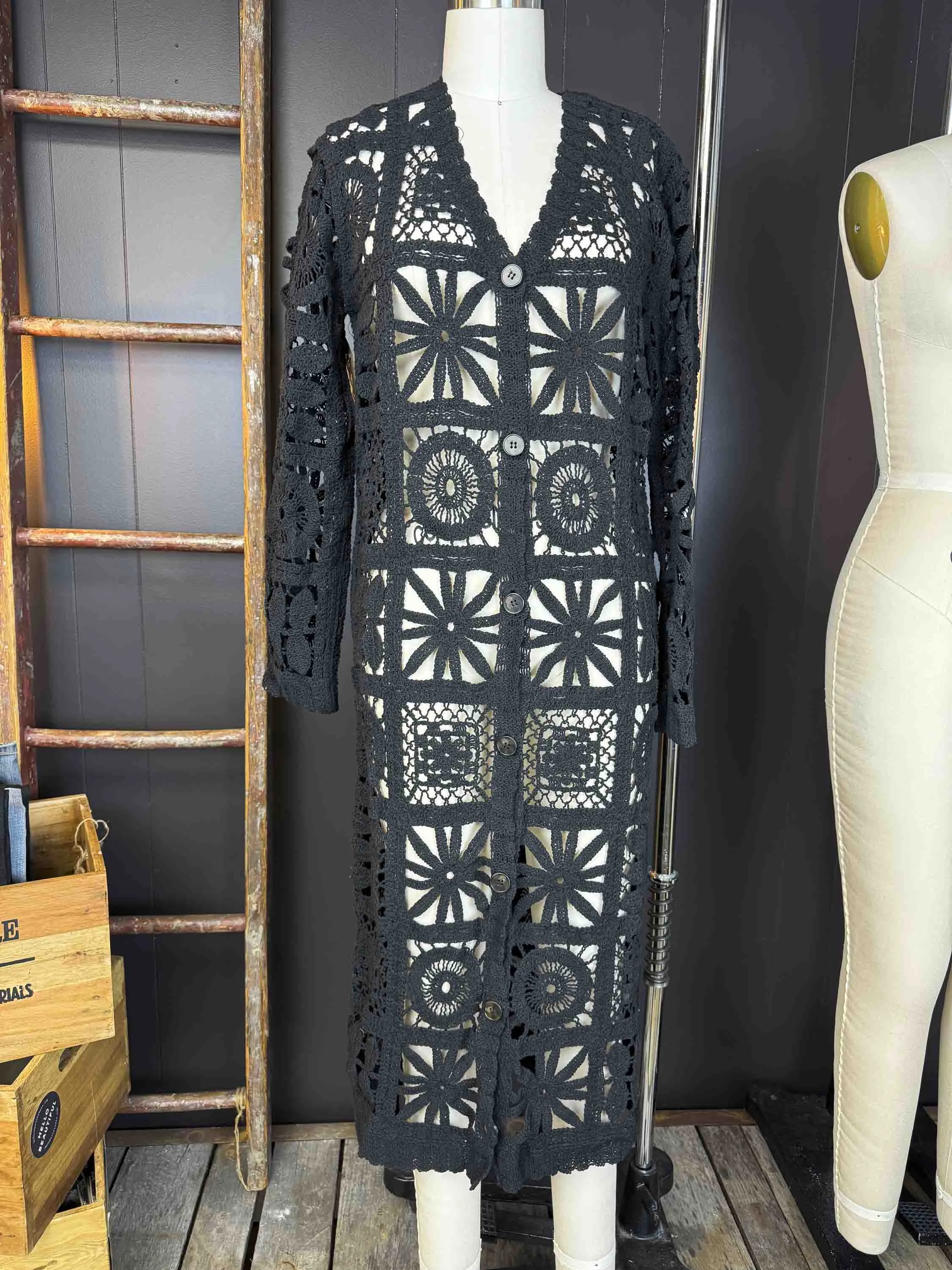New Crochet Maxi Kimono Cardigan - Size S/M