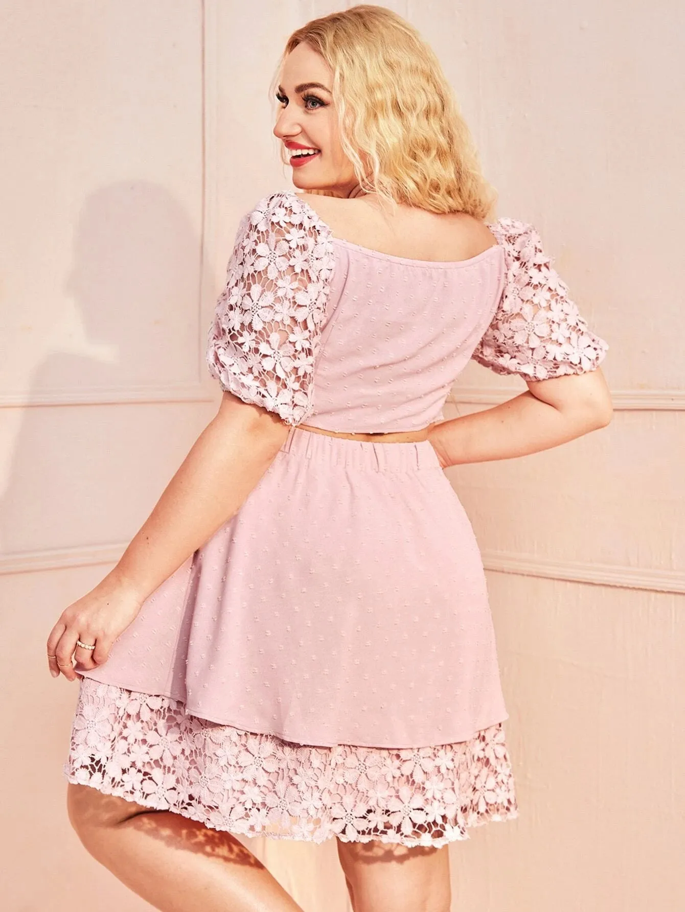 New SHEIN Plus Tie Front Floral Appliques Crop Top & Skirt Sz 2X!