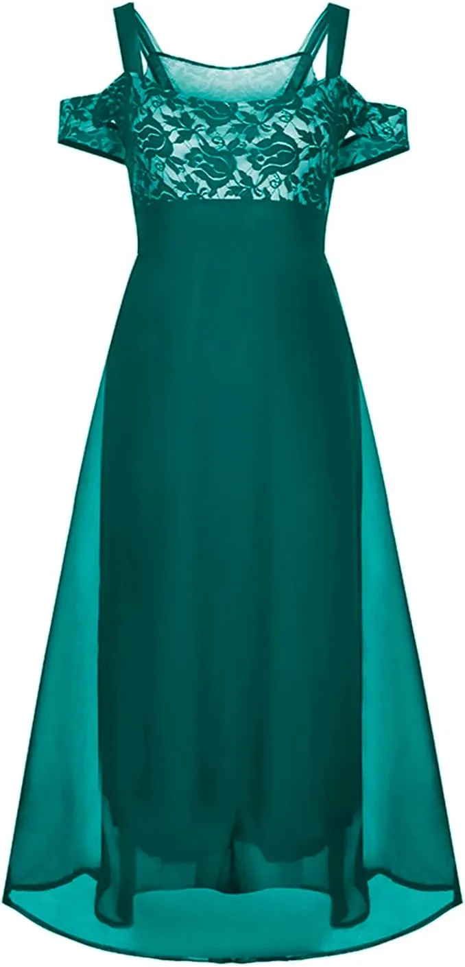 NEW Women Plus Size Cold Shoulder Floral Lace Maxi Party Evening Camis Long Dress Casual Skirts for Women 2024, Green, Sz 3XL