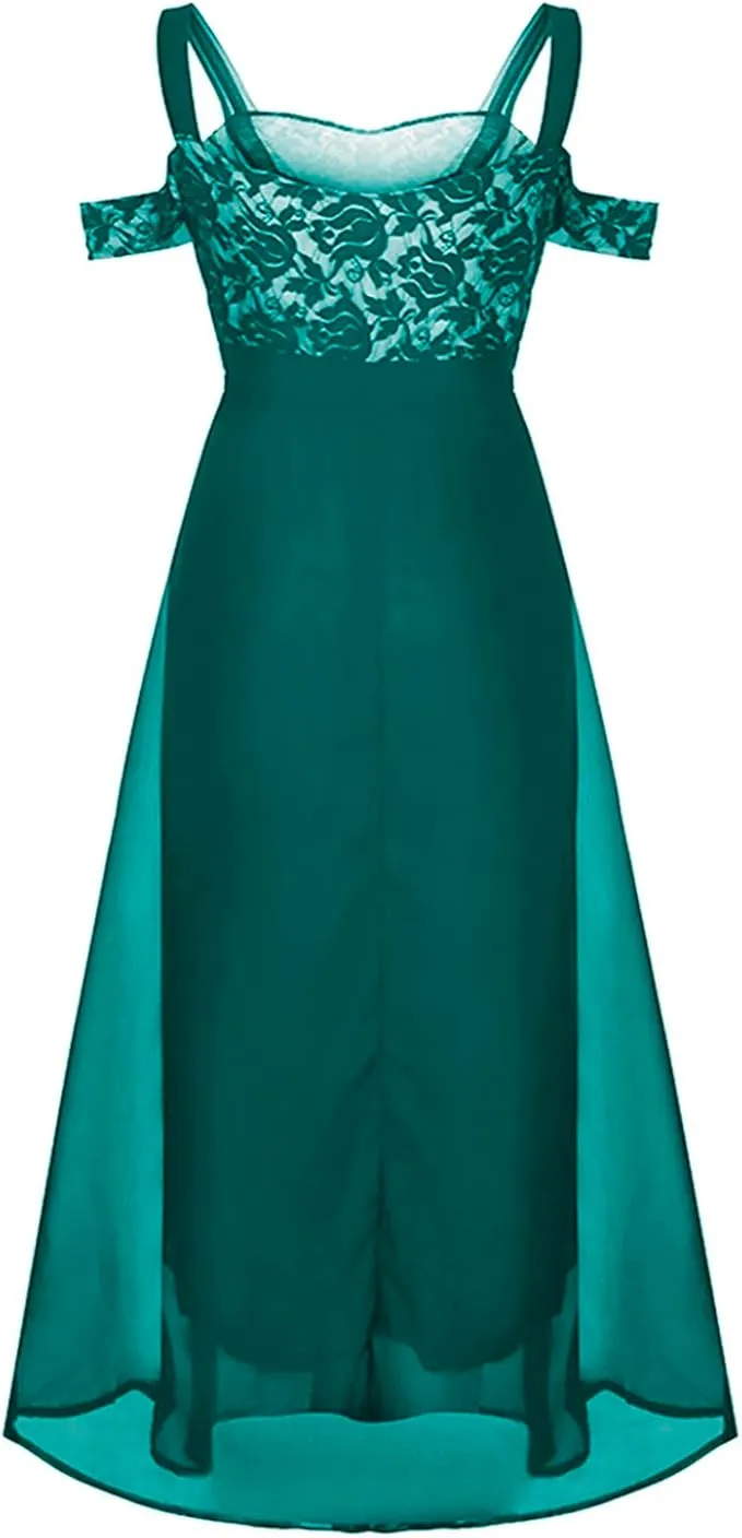NEW Women Plus Size Cold Shoulder Floral Lace Maxi Party Evening Camis Long Dress Casual Skirts for Women 2024, Green, Sz 3XL