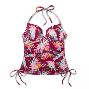 NWT Shade & Shore Women's Shell Lightly Lined Cinch Halter Tankini Top 34C