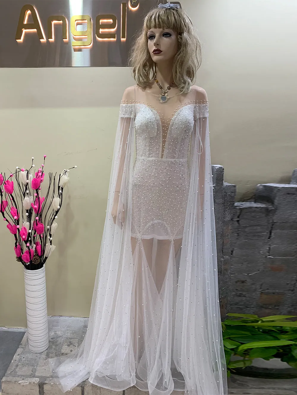 Off Shoulder Sequins Maxi Bodycon Dress HT3034