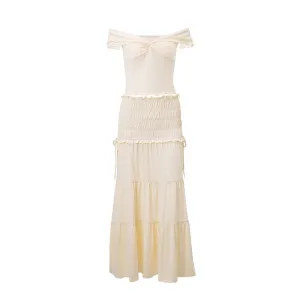 Off the Shoulder Ruffle Trim Top and Matching Tiered Skirt Set