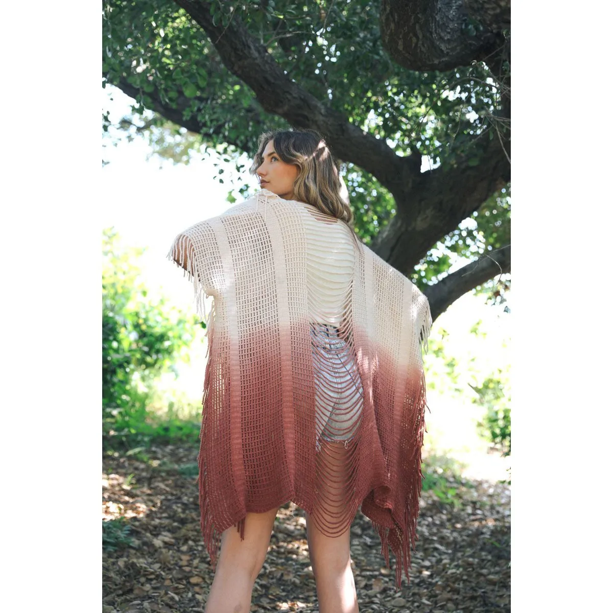 Ombre BoHo Kimono in Mocha