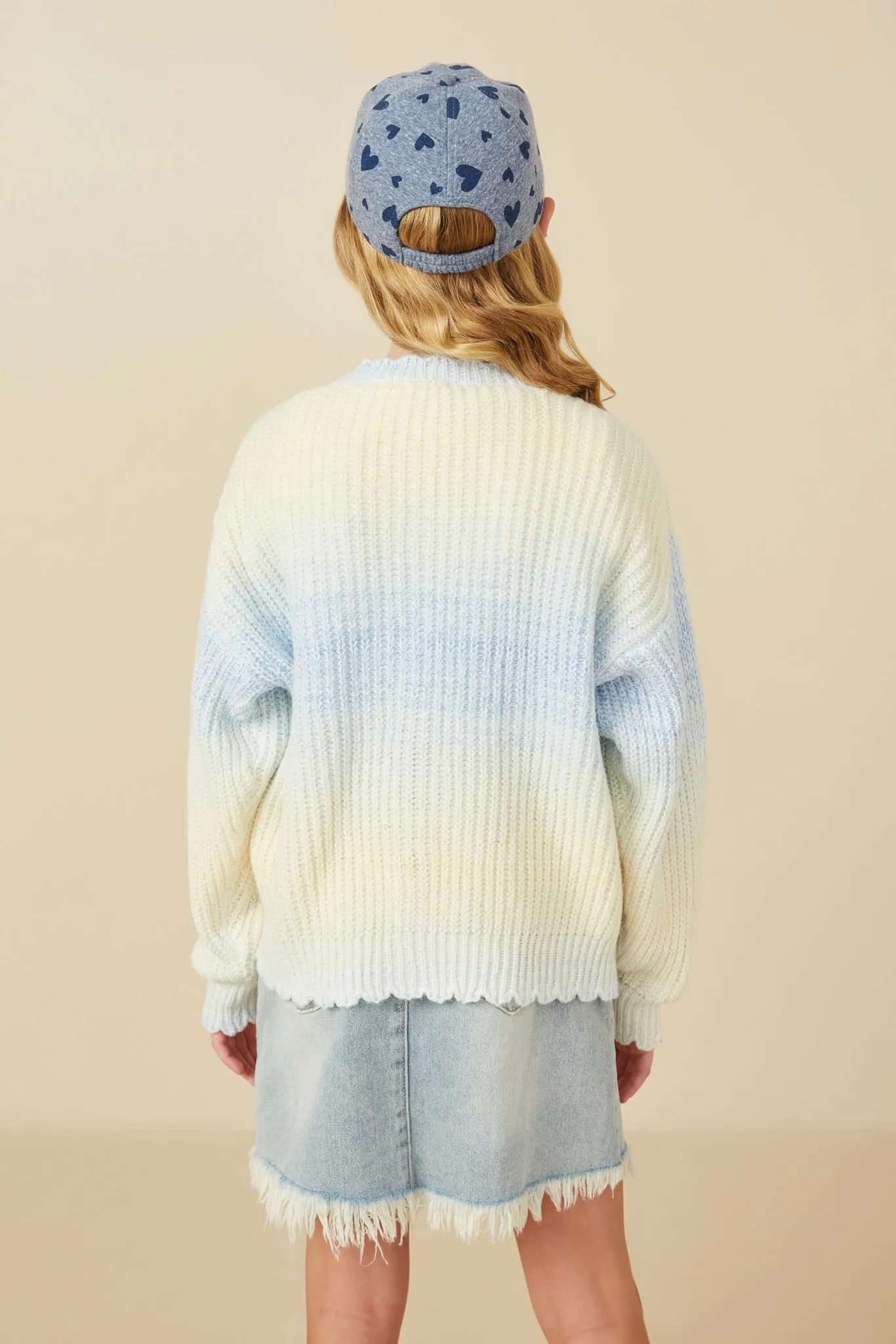 Ombre Scallop Finish Statement Button Sweater Cardigan
