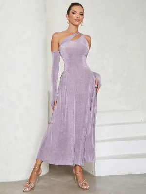 One Shoulder Sleeveless Removable Sleeves Maxi Bodycon Dress HB01301
