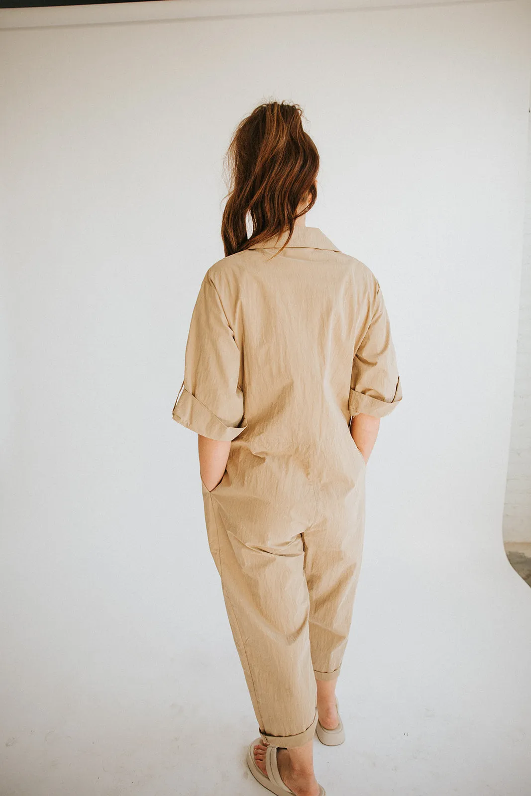 Oversized Utility Jumpsuit-Taupe