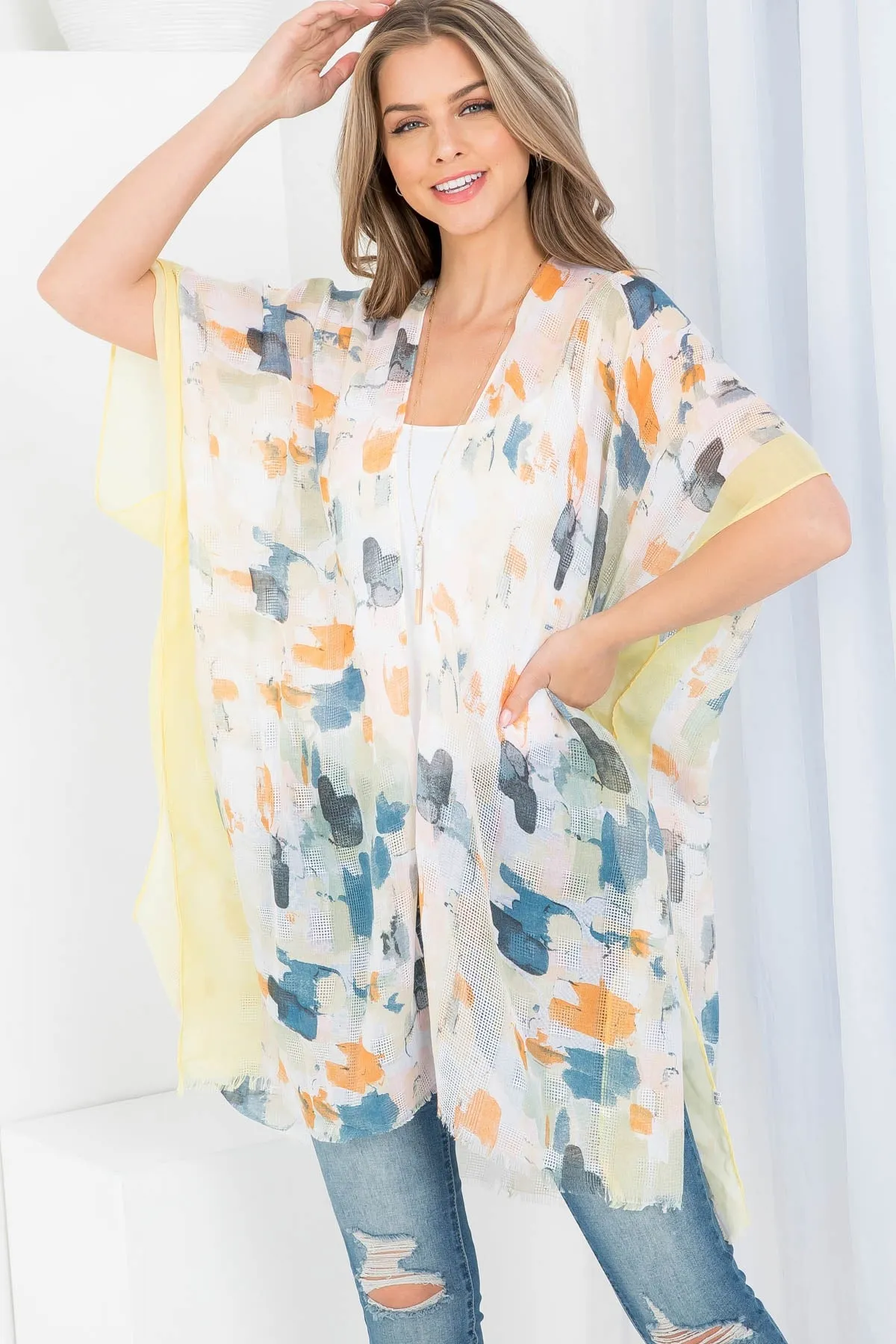 PAINT SPLATTER PRINT THIGH LENGTH KIMONO