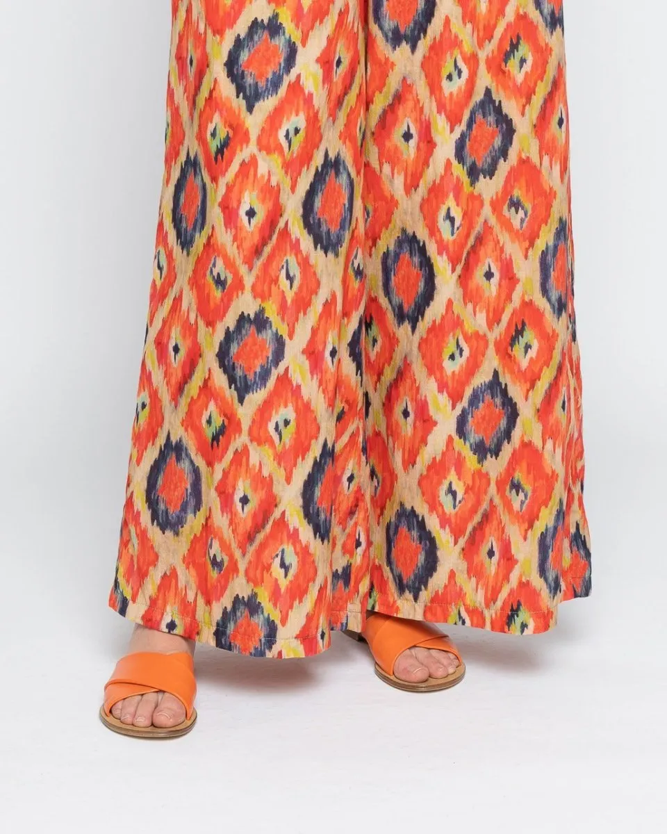 Painterly Diamond Elastic Palazzo Pant