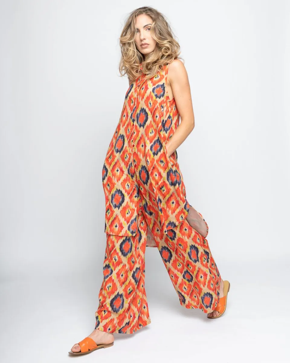 Painterly Diamond Elastic Palazzo Pant