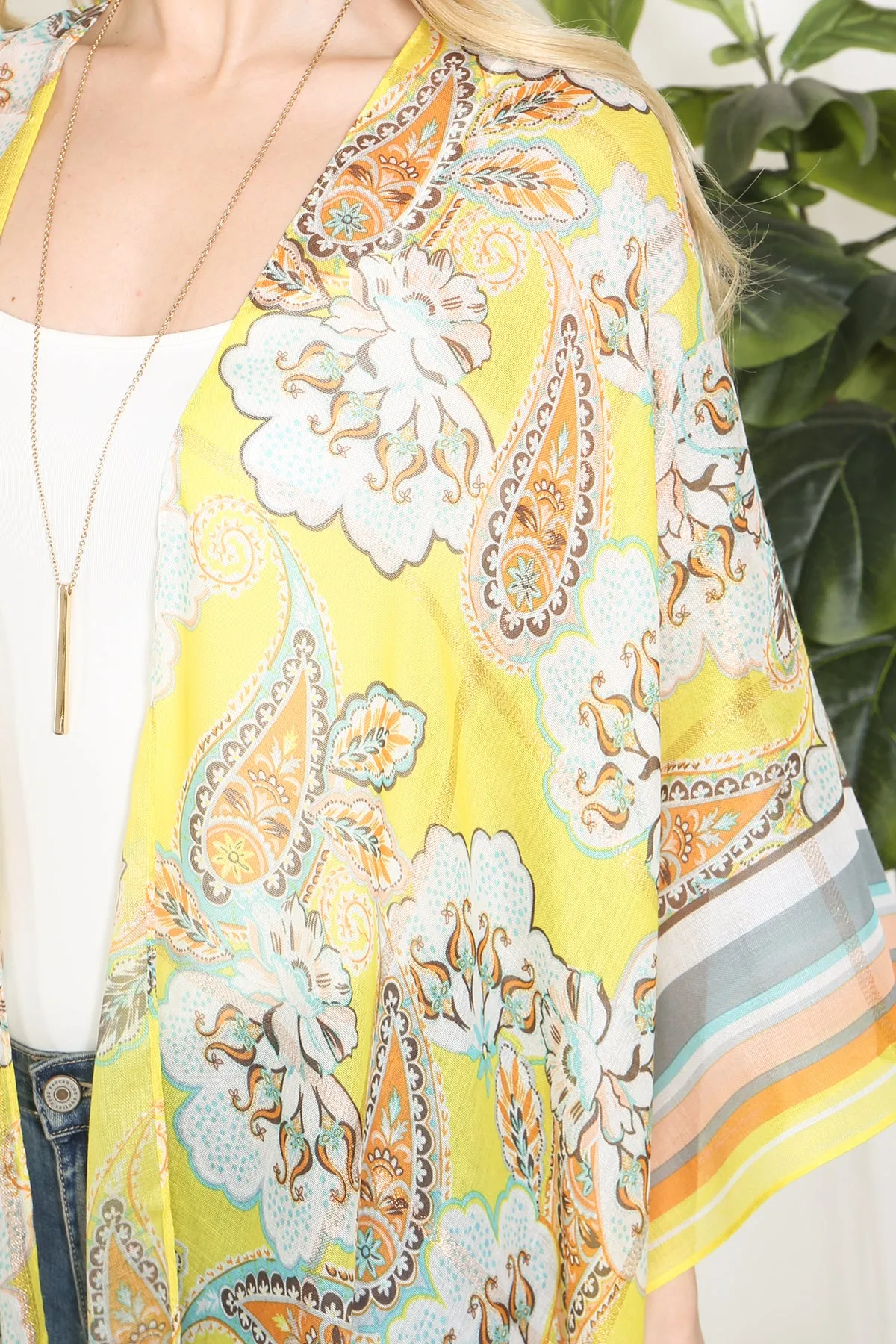 PAISLEY PRINT WITH BORDER LINE BOHO LONG KIMONO