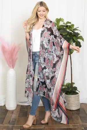 PAISLEY PRINT WITH BORDER LINE BOHO LONG KIMONO