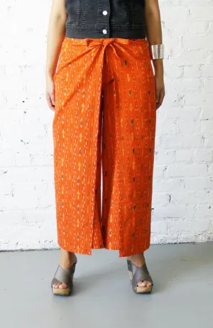 Palazzo Cotton Handwoven Orange Ikat Stripe Wrap Pants