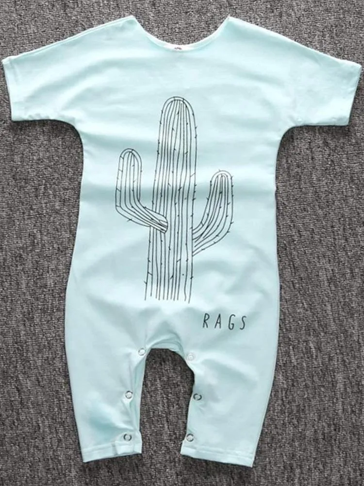 Pale Blue Cactus Shortie Baby Romper Playsuit