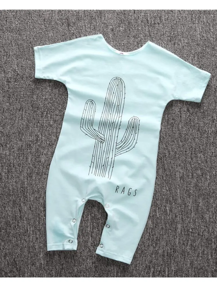 Pale Blue Cactus Shortie Baby Romper Playsuit