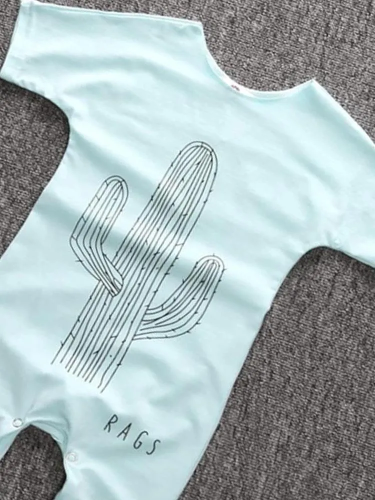 Pale Blue Cactus Shortie Baby Romper Playsuit